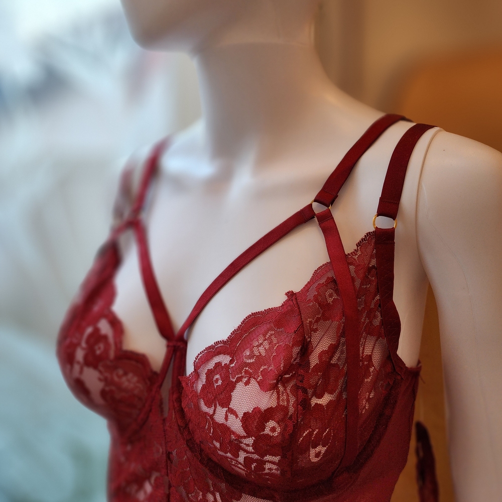 NWT Adore Me Red Lace Bra with Strappy Design